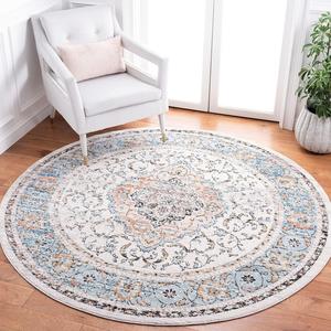 Ковер SAFAVIEH, 201 x 201 см, коллекции Shivan, круглый, серый/синий SHV704F, медальон, состаренный, без линьки, для столовой, прихожей, гостиной, спальни