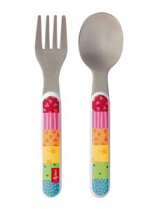 Набор столовых приборов из 2 предметов: ложка и вилка разноцветных цветов. Sigikid