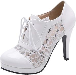 Женские ботильоны LUXMAX на шнуровке с высоким каблуком и платформой, 1White