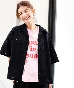 Рубашка с коротким рукавом и вышитым кружевом Suu Coen, цвет Black