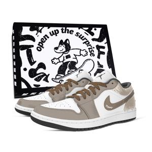 Jordan Сложенные рифмы устойчивые к истиранию низкие кеды Air 1 винтажные баскетбольные кроссовки Unisex White Brown Yellow