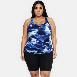 Женский топ-танкини Maya с встроенным бюстгальтером и черные плавательные шорты до середины бедра Calypsa Llc, Navy Wave