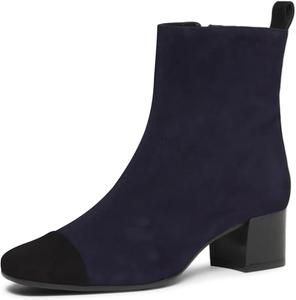 Женские классические ботильоны Miss Left с низким каблуком-блоком, квадратным носком, боковой молнией, удобные для повседневной ходьбы, размеры 4-16 US, Dark Purple Suede