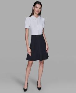 Женское платье из крепа в стиле дайвинг (приталенное и расклешенное) KARL LAGERFELD PARIS, Soft White/ Black