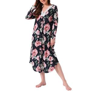 Женская ночная сорочка с длинными рукавами и цветочным принтом Inspire Chic, Black