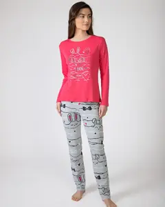 Женская длинная пижама из трикотажной ткани с принтом Massana, красный/серый