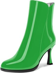 Женские ботильоны AMBELIGHT с закрытым носком, на молнии, из лакированной кожи, с высокими шпильками 3,3 дюйма, подходящие для свадебного платья, Green