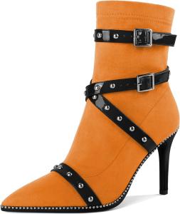 Женские ботильоны Joseywade с каблуком 3,7 дюйма, шпильку, украшенные бусинами и заклепками, с заостренным носком, боковой молнией, из замши, размер 5-13