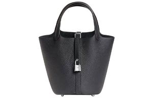 Пикотин Лок Клеменс Бычья Кожа Сумка Корзина, Ведерко, Женская Сумка 18 3Y Кабан Черный Твид HERMES