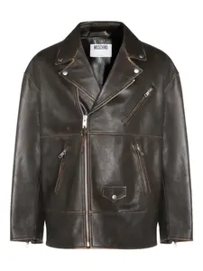 Кожаная куртка с заклепками в виде смайлика Moschino, коричневый