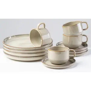 Gipfelstück кофейный сервиз «Туманный лес», (набор, 12 шт.), скандинавский стиль, каждое изделие уникально, 12 шт., на 4 персоны, бежевый