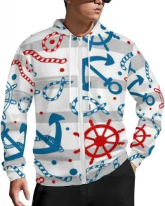 Толстовка с капюшоном Nautical Anchor Silk, zip-up, оверсайз