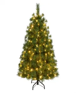 Искусственная рождественская ель Puleo высотой 4,5 фута с подсветкой из колорадской сосны и светодиодными лампами двойного назначения Puleo International, green