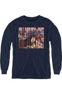 Футболка с длинным рукавом "Лига справедливости" молодежная Gildan, темно-синий