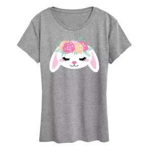 Женская футболка с принтом кролика в цветочном венке Unbranded, серый