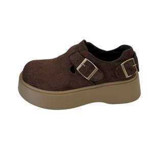 WUJI Нелакированные кожаные туфли на платформе коричневые, цвет Brown