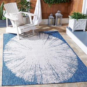 Ковер SAFAVIEH, 201 x 201 см, Washable Rug Outdoor Courtyard Collection - квадратный, Beige & Navy, без линьки и легкий в уходе, идеален для патио, заднего двора, прихожей (CY8893-53421)