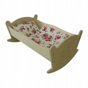 Большая Колыбка Для Кукл С Гравировкой + Подстоление С Розами Drewniane Wyroby