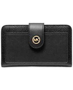 Кожаный кошелек двойного сложения Charm среднего размера с карманами и карманами Michael Kors, черный