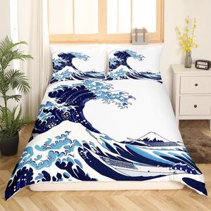 Erosebridal Комплект постельного белья Sea Wave Japanese Ukiyoe Print с мягким микрофибровым покрытием в морском стиле, Colour 22