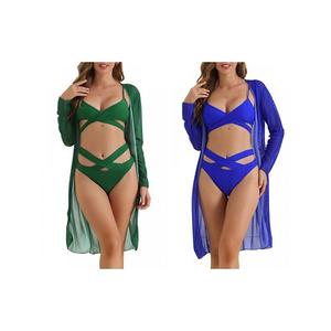 2 комплекта женского бикини с вырезами и регулируемыми перекрестными лямками, 3-частные треугольные трусики Inspire Chic, Royal Blue Green