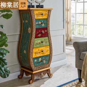 Liutangju Комод 50х35х118 см для прихожей из массива дерева, 6 ящиков, американский стиль, полностью собран