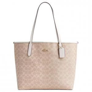 Городская сумка-шоппер из лакированного холста, шоппер, женская сумка-тубус песочного цвета COACH