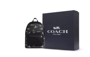 COACH Большой унисекс рюкзак из лакированного полотна черный