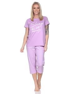 NORMANN Пижама-капри с короткими рукавами и клетчатым узором, размер 126 10 800, фиолетового цвета