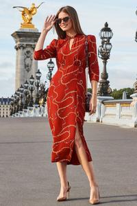 Платье миди с цепочным принтом и вырезом-капелькой Sosandar, красный