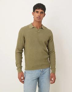 Топ-поло из смеси хлопка Mango в рубчик оливково-зеленого цвета