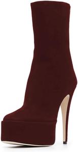 Женские ботильоны до середины икры с высоким каблуком-стойкой, платформой, квадратным носком, молнией сзади, для вечеринок, шопинга и повседневной носки, размеры US 4-16 Wo wagas, Dark Red