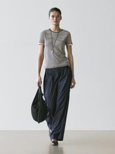 Двухслойная футболка в полоску с коротким рукавом Massimo Dutti, brown