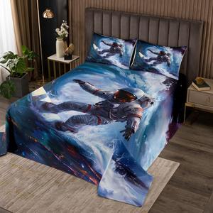 Erosebridal Комплект постельного белья Astronaut Surfer Queen с принтом серфинга и океанских волн в морской тематике для детей, Black Blue