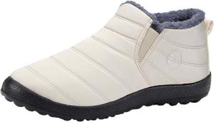 Женские и мужские зимние ботинки с утеплителем из меха, укороченные ботильоны, противоскользящие, водоотталкивающие, для улицы, кроссовки на удобной подошве, легко надевать, комфортные для ходьбы, модные повседневные ботинки Generic, белый