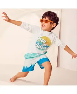 Большие размеры для мальчиков Husky Длинный рукав с высоким воротником UPF 50 Устойчивый к хлору рашгард Lands' End, мультиколор