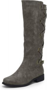 Женские сапоги Syktkmx с ремешками до колена, мотоциклетного стиля, зимние, на шнуровке, плоская подошва, низкий каблук, 1-Light Grey