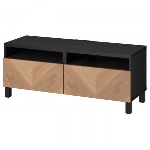 Тумба под телевизор Ikea Bestå с ящиками, 120x42x48 см, черно-коричневый хедевикен / стуббарп / дубовый шпон