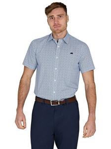 Хлопковая рубашка с коротким рукавом и пентагональным принтом из поплина Raging Bull, White