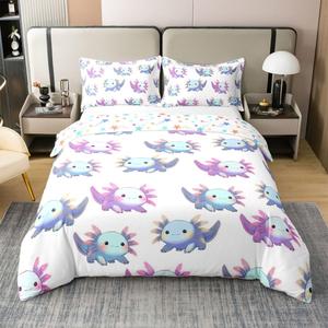Erosebridal Хлопковый комплект постельного белья Blue Pink Axolotls для детей с морским принтом, Blue Pink White