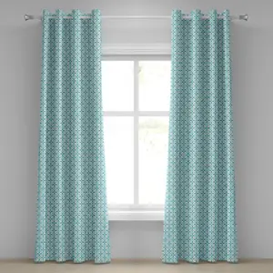 Современная штора на люверсах ABAKUHAUS, вертикальные волнистые линии с цветочным мотивом на плитке в весеннем стиле, декоративные двухпанельные шторы, 280 см x 175 см, бирюзовый и белый цвета Abakuhaus