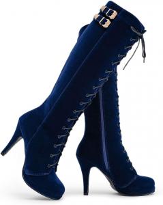 Женские высокие сапоги getmorebeauty до колена из замши с пряжкой, шнуровкой, молнией и высокими каблуками выше бедра, Navy