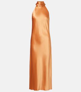 Сиенна атласное миди-платье на бретелях Galvan, Papaya
