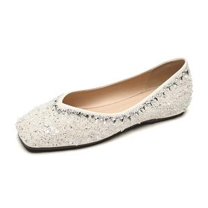 Повседневные однобортные туфли женские абрикосового цвета QITUMAUL, Apricot[Square Toe Heel Height 1Cm]