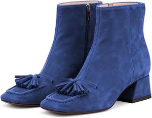 Женские ботильоны YDN с квадратным носком и кисточками, боковая молния, массивный низкий каблук, удобные повседневные зимние и осенние обувь для повседневной носки, размеры 4-16 US, Blue