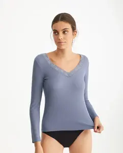 Женская футболка в рубчик из модала с длинными рукавами Promise, синий