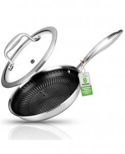 Сковорода для жарки диаметром 8 дюймов со стеклянной крышкой - посуда из тройной нержавеющей стали, антипригарное покрытие DAKIN Etching внутри и снаружи NutriChef, Assorted pre-pack