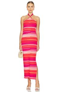 Платье макси с бретелью через шею эмми 525, мультиколор