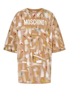 Бежевая футболка с эффектом разбрызганной краски Moschino