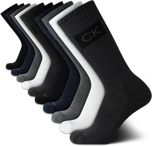 Мужские носки Calvin Klein Crew Socks - 10 пар дышащих спортивных носков с мягкой амортизацией для бега и спорта для мужчин, Heather Grey Assorted